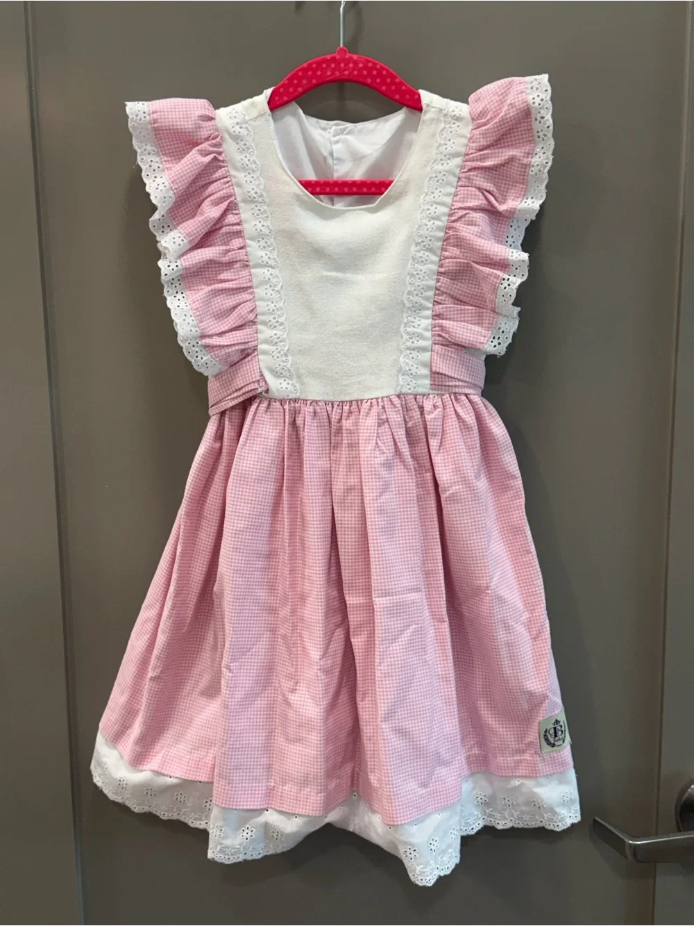 Girls Pink and White Ruffle-Shoulder Party Dress - Picture 3 of 6